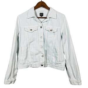 Gap Icon Jacket Optic White Acid Wash Denim Jean Button - L